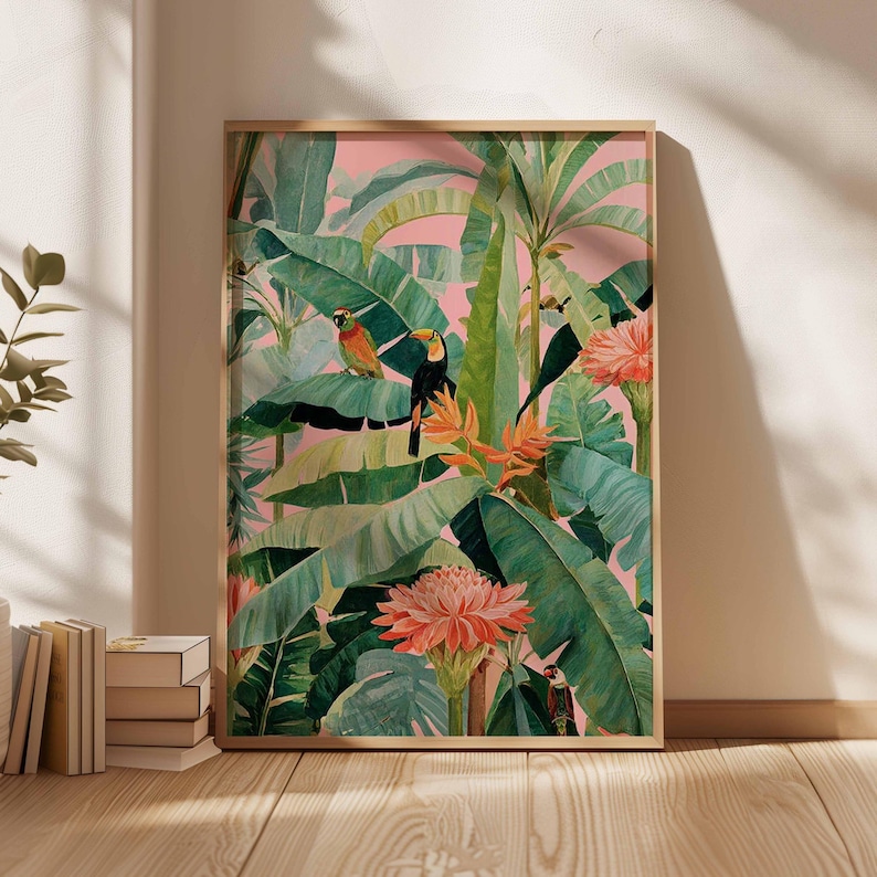 Home Office Or - 1 Stück Retro-Tropen-Leinwandposter, ungerahmter botanischer Naturdruck,