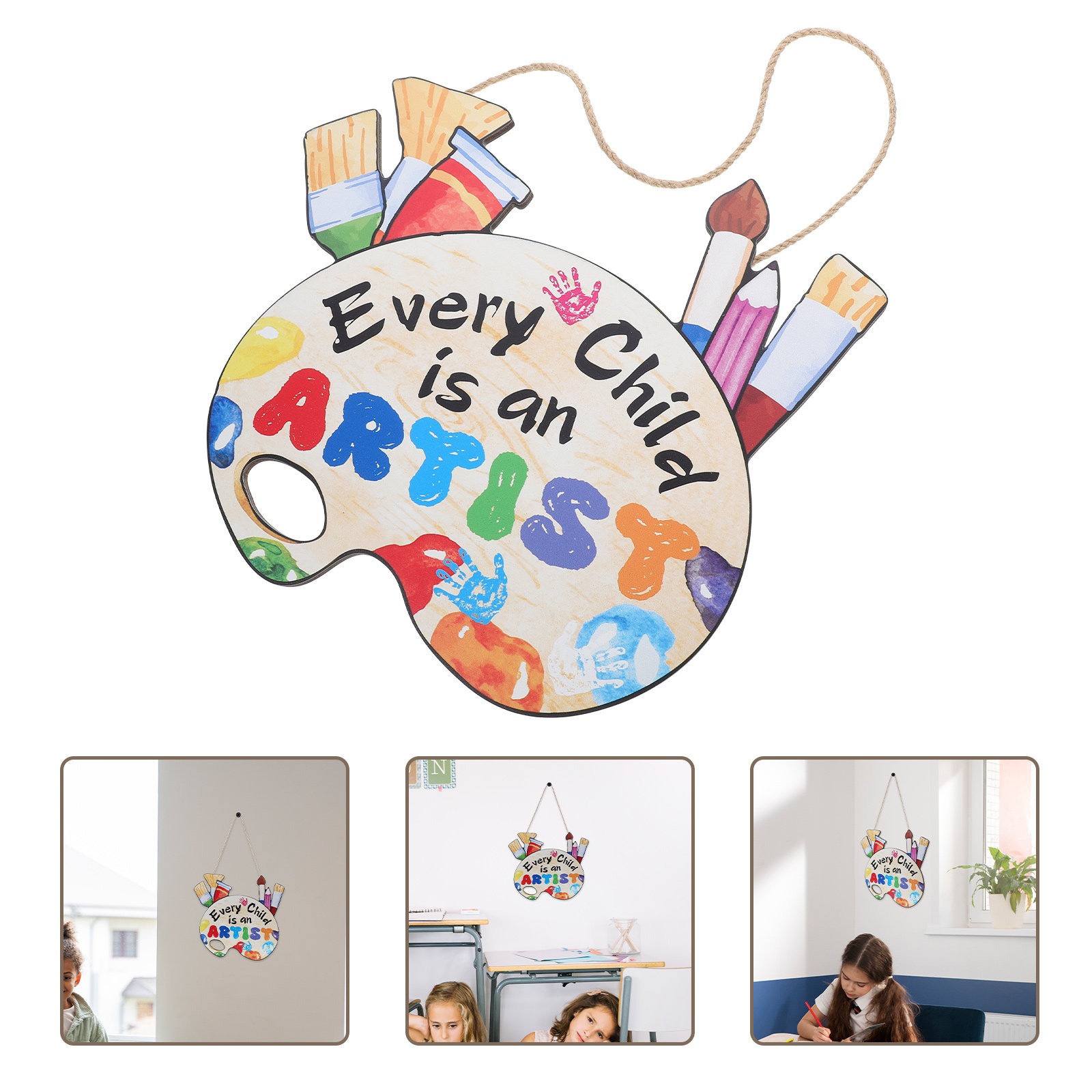 Home Office Or - Holz-Wandschild für Klassenzimmer – Buntes DIY-Hängedekor