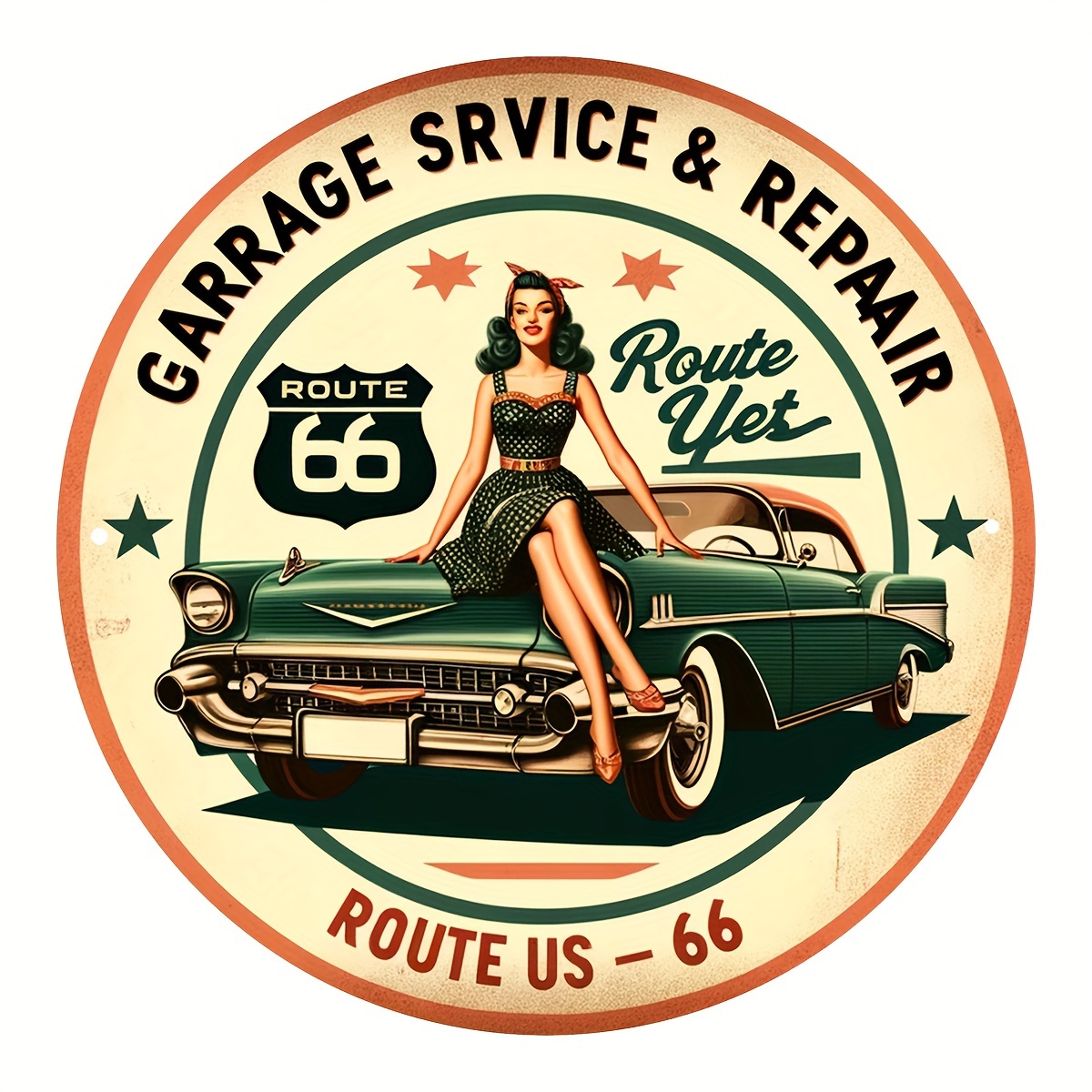 Home Office Or - Vintage Garage Reparatur-Service Rundes Aluminium-Schild -
