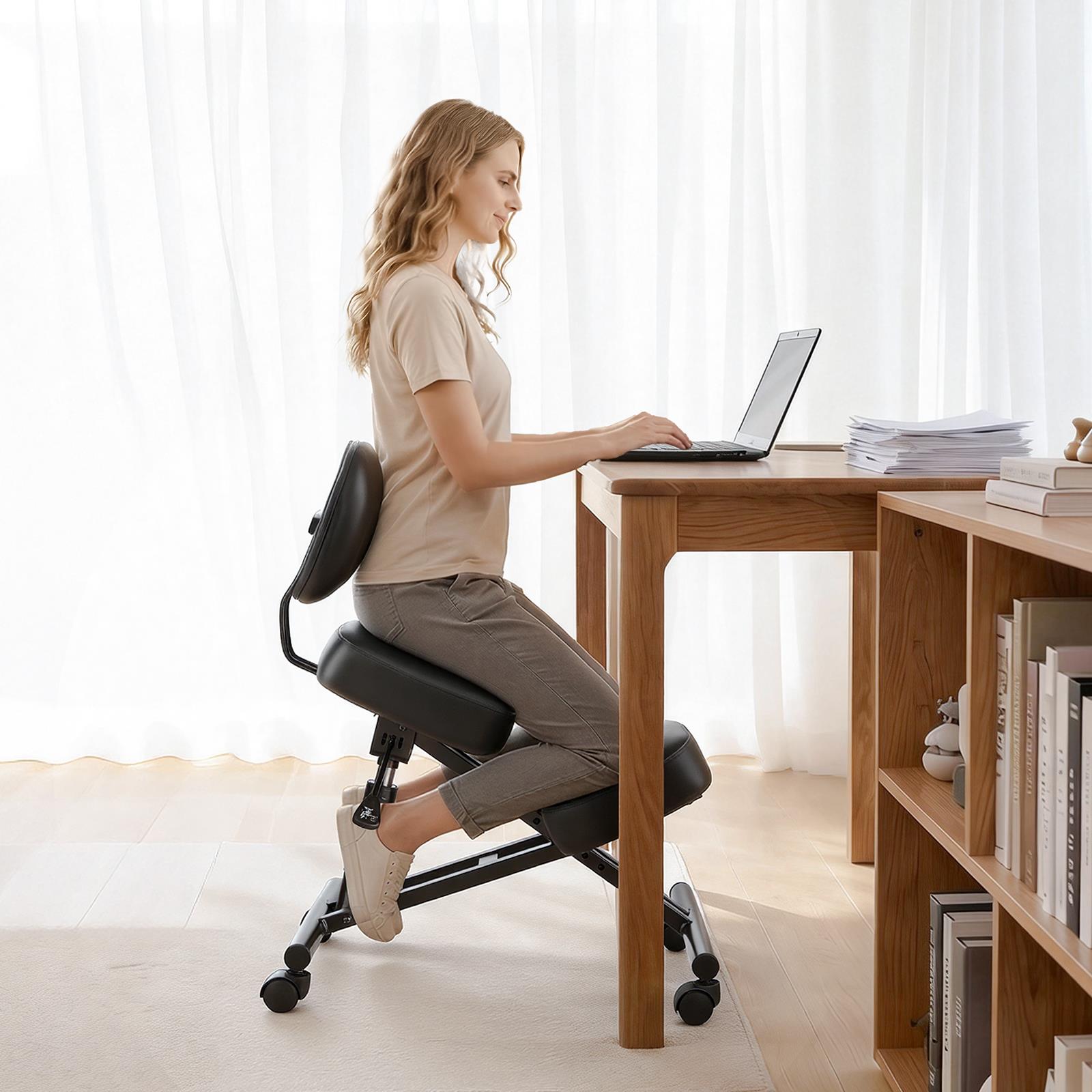 Ergonomic Office Chair - Ergonomischer Kniestuhl mit Rückenlehne, Rollen, verstellbarer