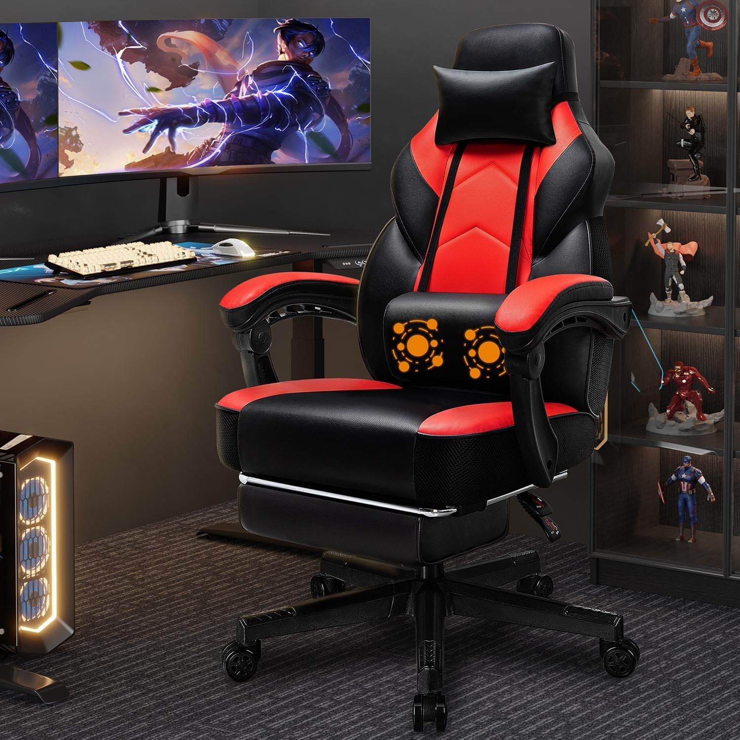 Ergonomic Office Chair - Gaming-Stuhl mit Fußstütze, Massage-Lendenwirbelstütze, ergonomisches Design