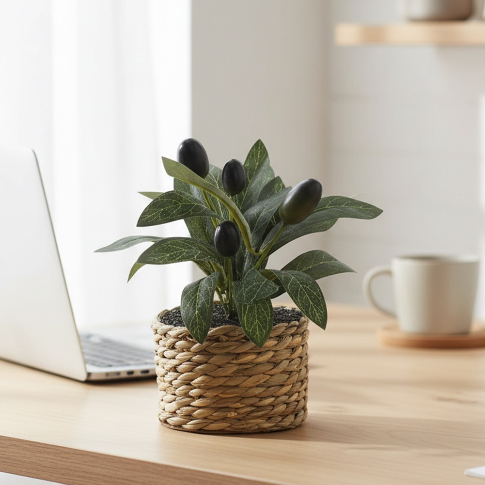 Home Office Layout - Künstliche Pflanzen Taschen-Olivenbaum Plastik Kunstpflanzen Bonsai