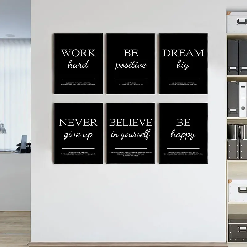 Home Office Room Inspiration - Moderne, schlichte Leinwandbilder mit inspirierenden Zitaten,